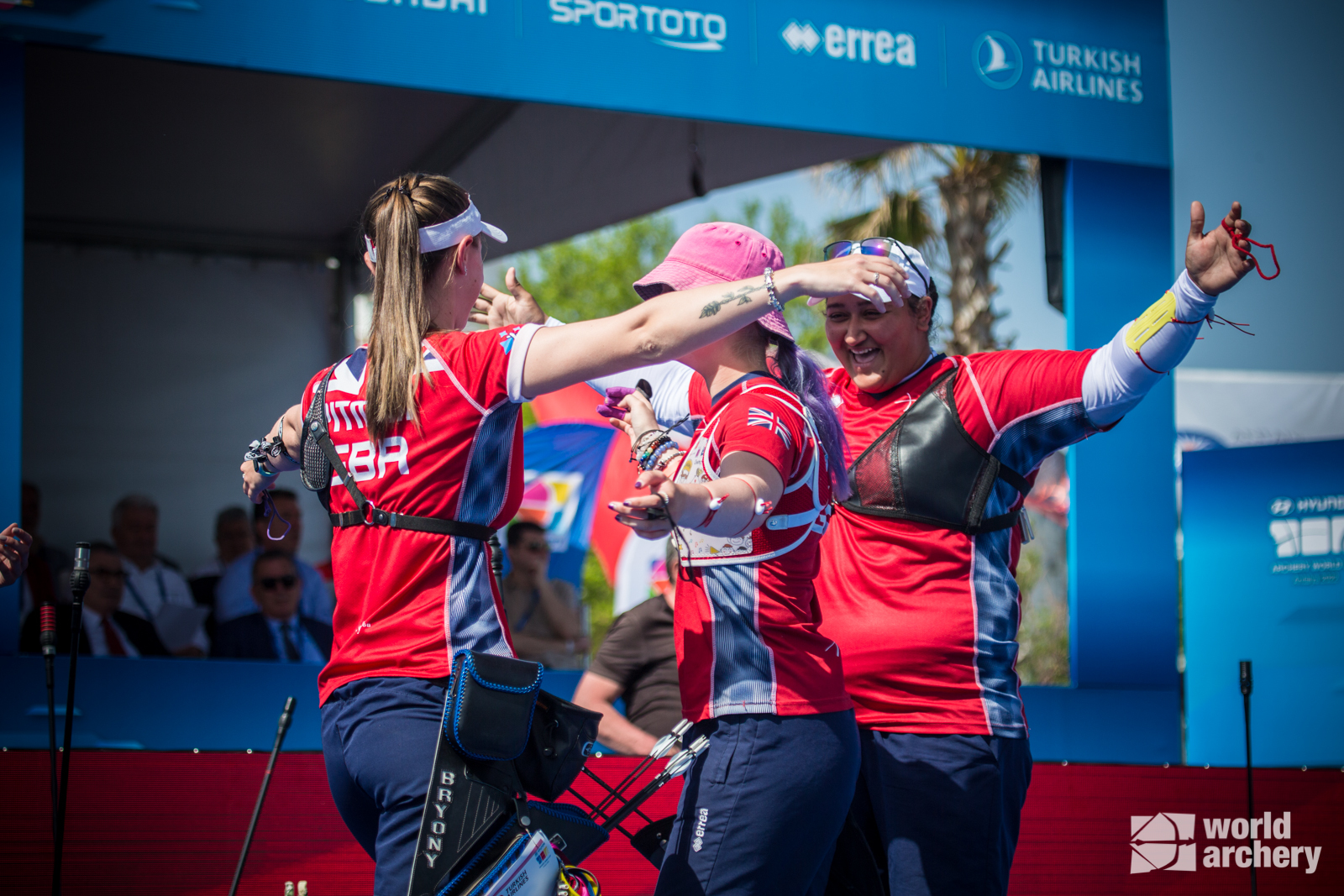 Bryony Pitman, Penny Healey and Jaspreet Sagoo celebrating winning gold in Antalya